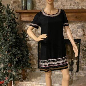 Maeve Anthropologie Black Sequin Tassel Beaded Mini Dress Size 2 Short Sleeve